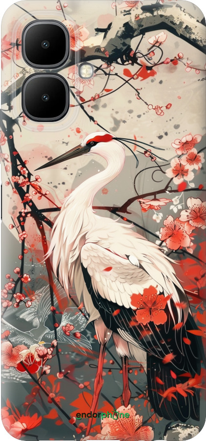 Силиконовый чехол Аист в цвету сакуры для Infinix Smart 10 - 6109u-4104 изображение 
