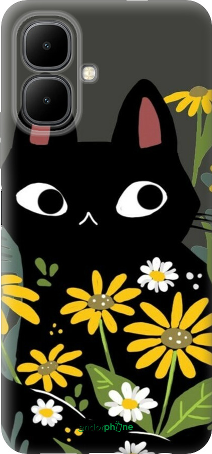 Силиконовый чехол Черный кот с цветами для Infinix Smart 10 - 6448u-4104 изображение 