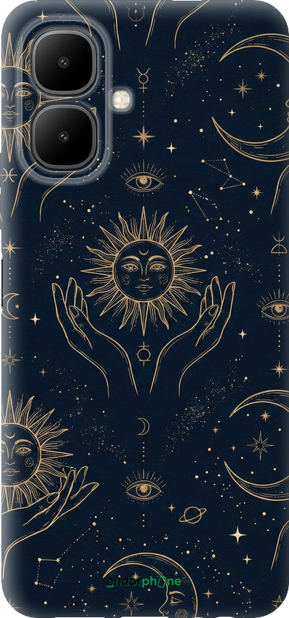Силиконовый чехол Celestial Harmony: Sun & Moon Gold Mystic Pattern для Infinix Smart 10 - 6778u-4104 изображение 