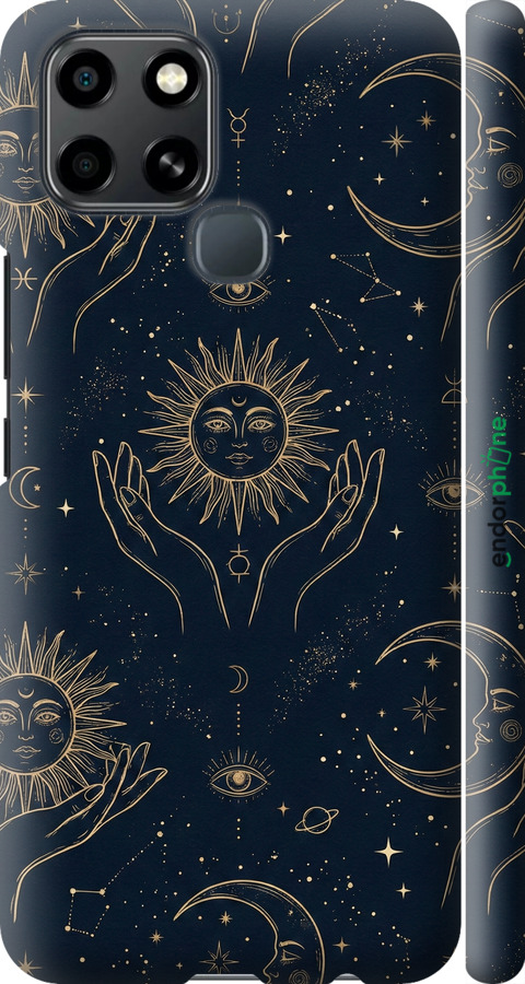 3D пластиковий матовий чехол Celestial Harmony: Sun & Moon Gold Mystic Pattern для Infinix Smart 6 - 6778m-2758 изображение 