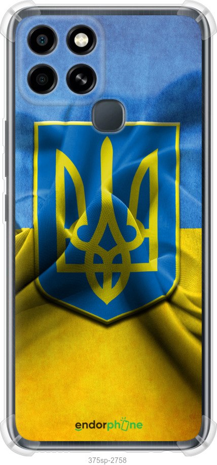 

Силіконовий протиударний с посиленими кутами чохол "Прапор та герб України" для Infinix Smart 6, Блакитний