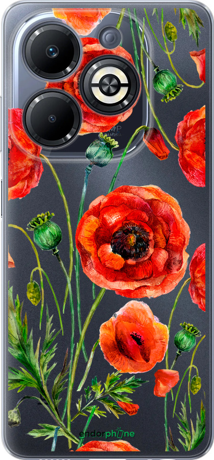 Силиконовый чехол Нарисованные маки для Infinix Smart 8 Plus - 4278u-3677 изображение 