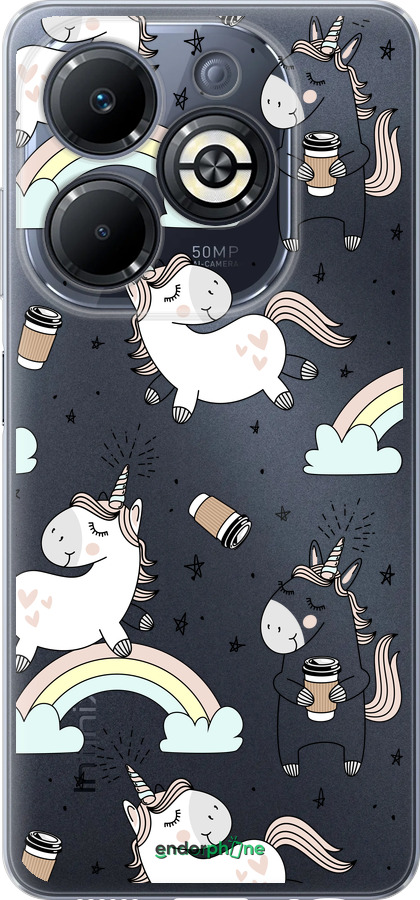 Силиконовый чехол Единорог и кофе для Infinix Smart 8 Plus - 4661u-3677 изображение 