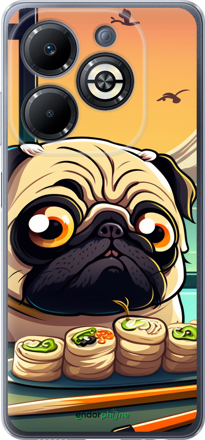 Силиконовый чехол Мопс и суши для Infinix Smart 8 Plus - 5588u-3677 изображение 