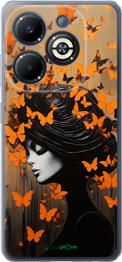 Силиконовый чехол Чехол для телефона Девушка с оранжевыми бабочками для Infinix Smart 8 Plus - 5940u-3677 изображение 