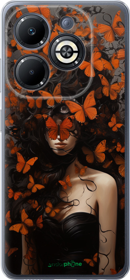 Силиконовый чехол Девушка с оранжевыми бабочками для Infinix Smart 8 Plus - 5941u-3677 изображение 