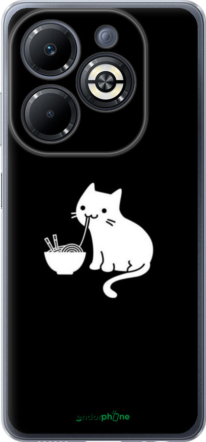 Силиконовый чехол С милым котом на черном фоне для Infinix Smart 8 Plus - 6528u-3677 изображение 