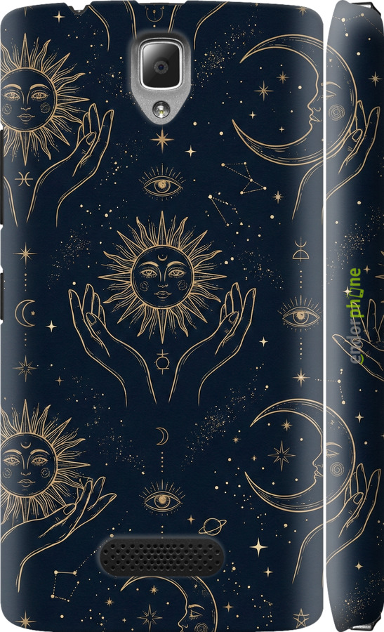 3D пластиковый матовый чехол Celestial Harmony: Sun & Moon Gold Mystic Pattern для Lenovo A2010 - 6778m-216 изображение 