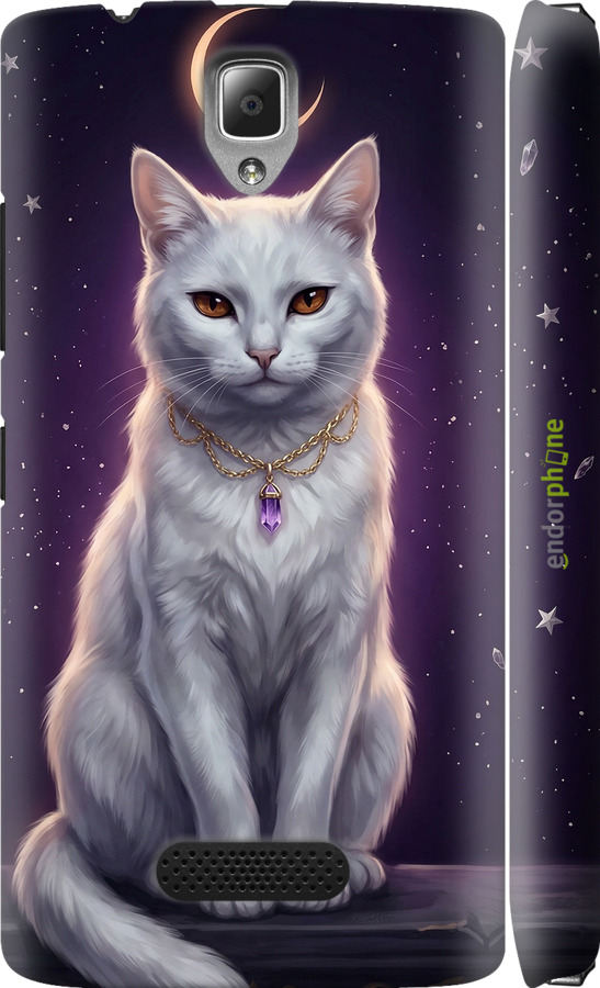 3D пластиковый глянцевый чехол Mystic White Cat Gothic Dark Purple Gold для Lenovo A2010 - 6805c-216 изображение 