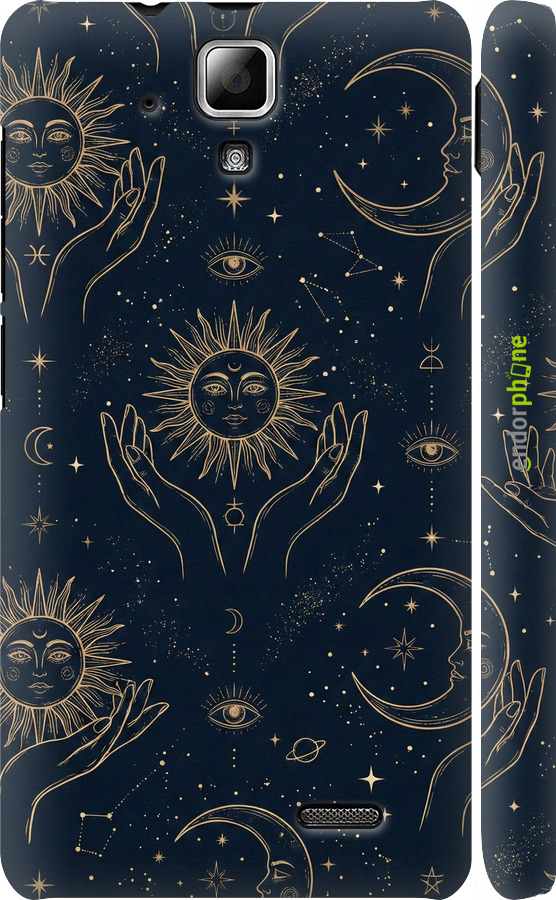 3D пластиковый матовый чехол Celestial Harmony: Sun & Moon Gold Mystic Pattern для Lenovo A536 - 6778m-149 изображение 