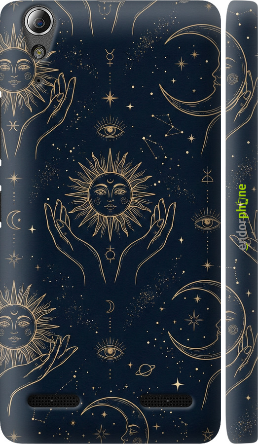 3D пластиковый матовый чехол Celestial Harmony: Sun & Moon Gold Mystic Pattern для Lenovo A6000 - 6778m-103 изображение 