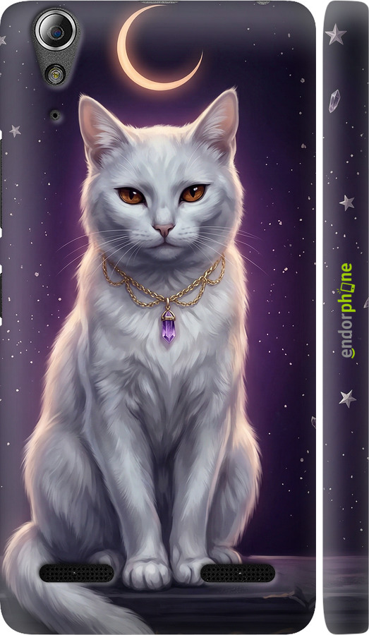 3D пластиковий глянцевий чехол Mystic White Cat Gothic Dark Purple Gold для Lenovo A6000 - 6805c-103 изображение 