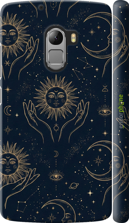 3D пластиковый матовый чехол Celestial Harmony: Sun & Moon Gold Mystic Pattern для Lenovo A7010 - 6778m-232 изображение 