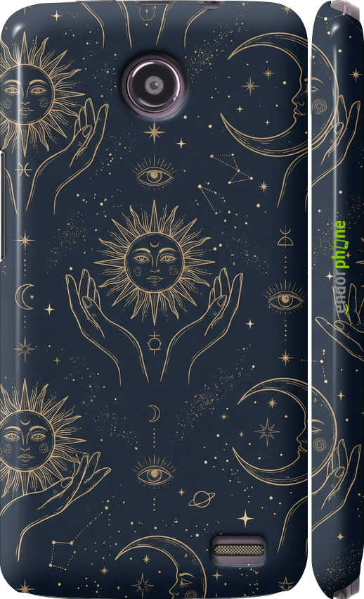 3D пластиковий глянцевий чехол Celestial Harmony: Sun & Moon Gold Mystic Pattern для Lenovo A820 - 6778c-68 изображение 