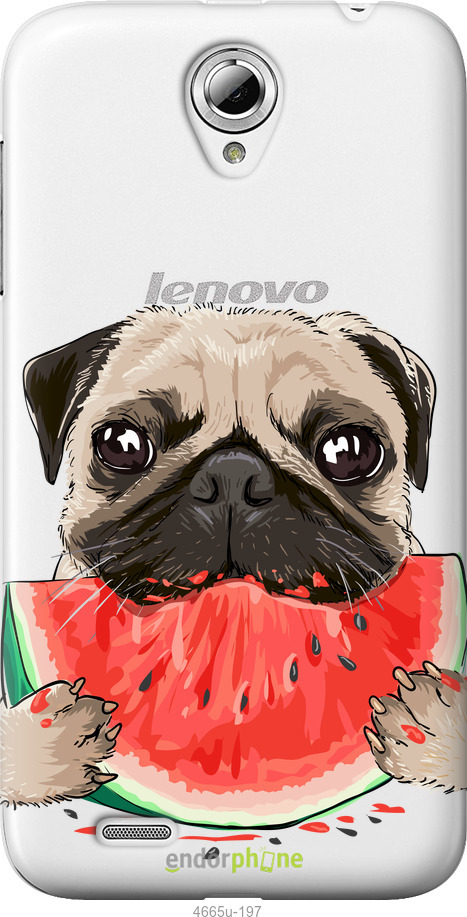 Силиконовый чехол Мопс и арбуз для Lenovo A859 - 4665u-197 изображение 