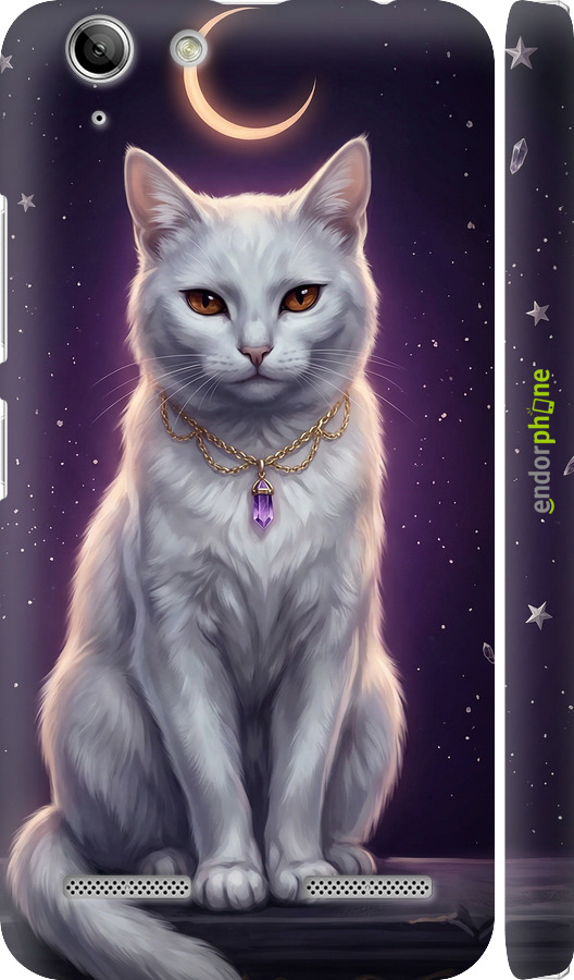 3D пластиковый матовый чехол Mystic White Cat Gothic Dark Purple Gold для Lenovo K5 Plus - 6805m-278 изображение 