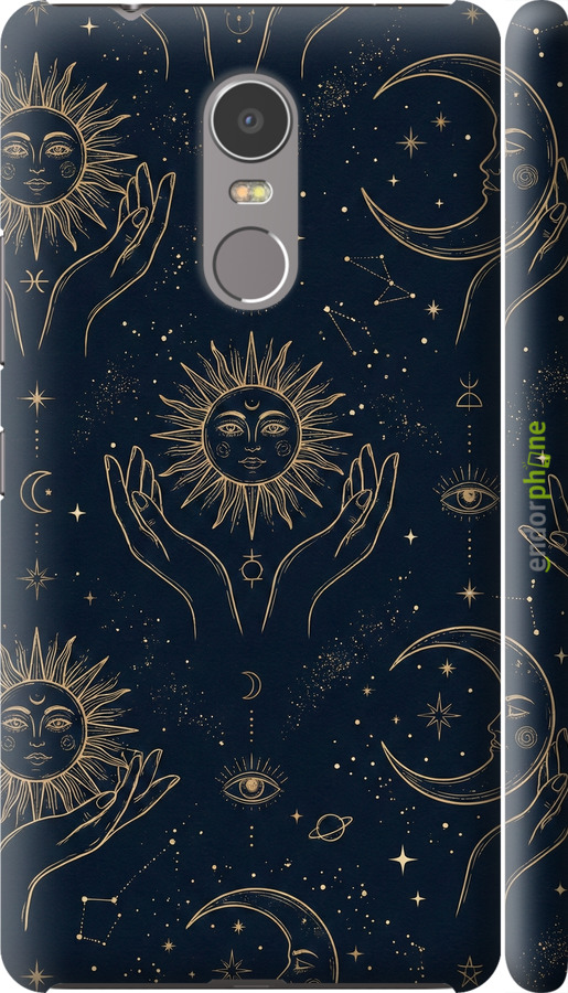 3D пластиковий матовий чехол Celestial Harmony: Sun & Moon Gold Mystic Pattern для Lenovo K6 Note - 6778m-453 изображение 