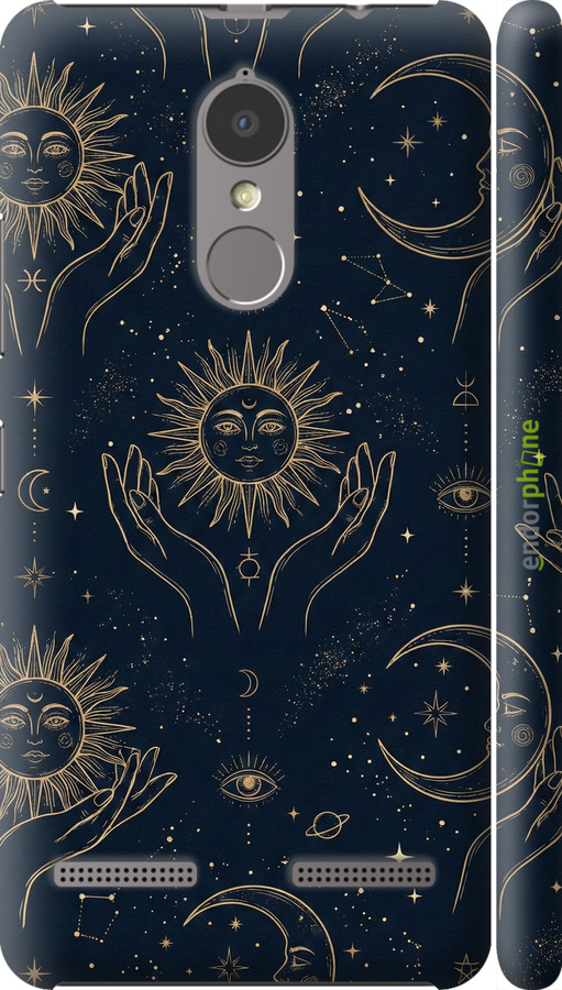 3D пластиковый матовый чехол Celestial Harmony: Sun & Moon Gold Mystic Pattern для Lenovo K6 - 6778m-452 изображение 