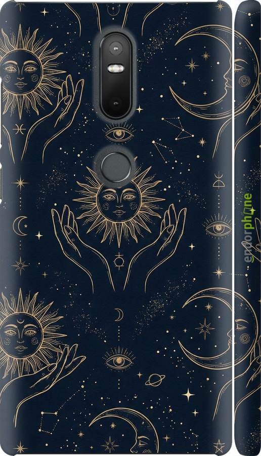 3D пластиковий матовий чехол Celestial Harmony: Sun & Moon Gold Mystic Pattern для Lenovo Phab 2 Plus - 6778m-990 изображение 