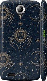 3D пластиковый матовый чехол Celestial Harmony: Sun & Moon Gold Mystic Pattern для Lenovo S820 - 6778m-52 изображение 