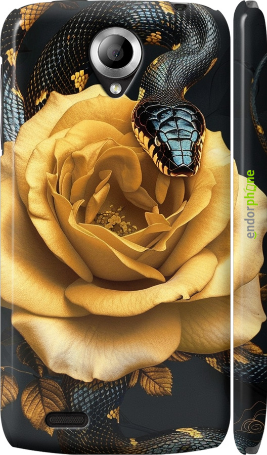 3D пластиковий матовий чехол Black snake and golden rose для Lenovo S820 - 6068m-52 изображение 