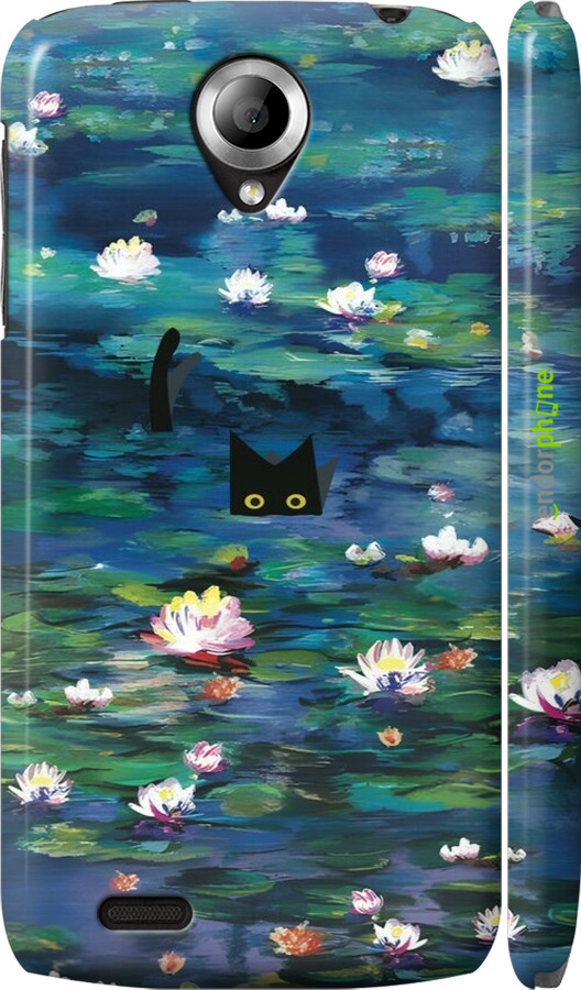 3D пластиковий матовий чехол с изображением водяных лилий и кошек для Lenovo S820 - 6257m-52 изображение 
