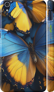 3D пластиковий глянцевий чехол Жовто-блакитні метелики для Lenovo S850 - 6046c-78 изображение 