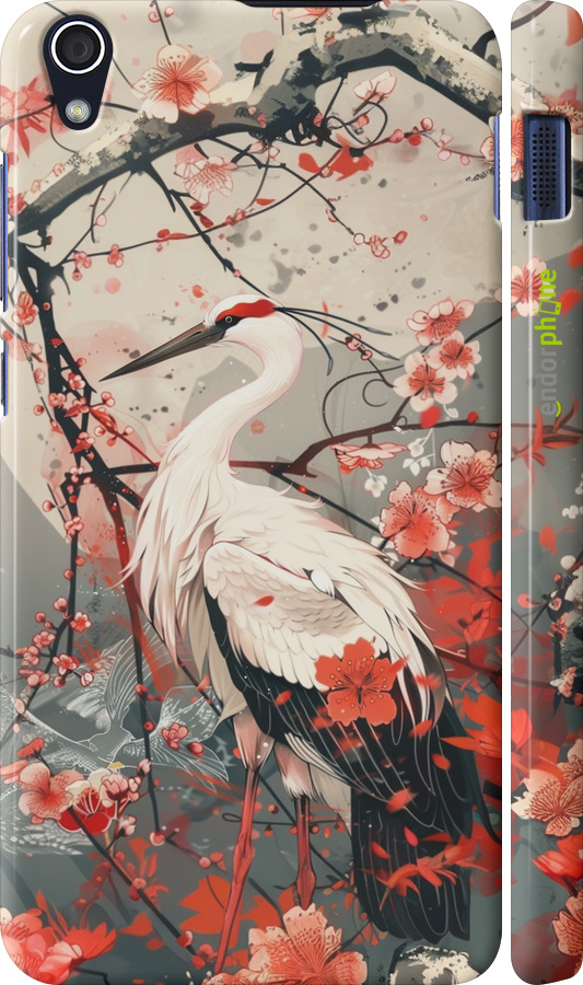 3D пластиковий глянцевий чехол Лелека у цвіту сакури для Lenovo S850 - 6109c-78 изображение 