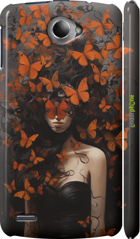 3D пластиковый глянцевый чехол Девушка с оранжевыми бабочками для Lenovo S920 - 5941c-53 изображение 