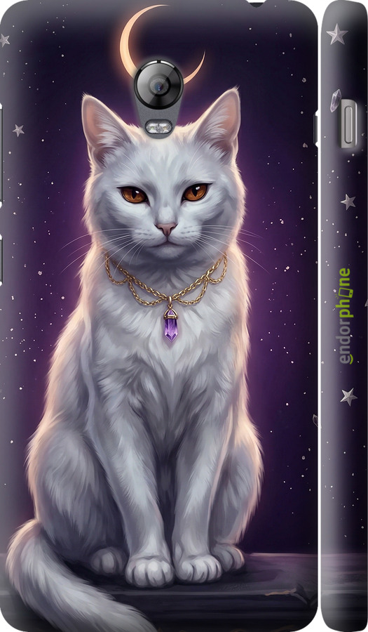 3D пластиковий глянцевий чехол Mystic White Cat Gothic Dark Purple Gold для Lenovo Vibe P1 - 6805c-152 изображение 