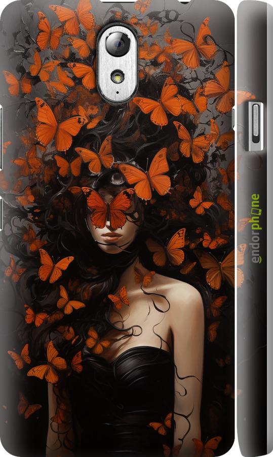 3D пластиковый матовый чехол Девушка с оранжевыми бабочками для Lenovo Vibe P1m - 5941m-154 изображение 
