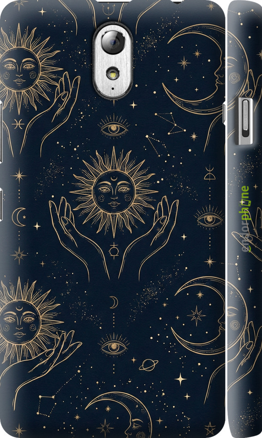 3D пластиковий матовий чехол Celestial Harmony: Sun & Moon Gold Mystic Pattern для Lenovo Vibe P1m - 6778m-154 изображение 