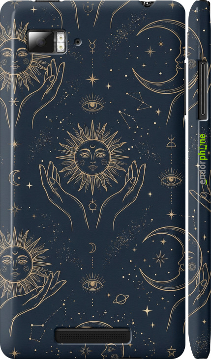 3D пластиковий матовий чехол Celestial Harmony: Sun & Moon Gold Mystic Pattern для Lenovo Vibe Z K910 - 6778m-85 изображение 