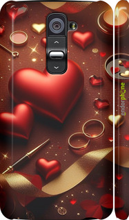 3D пластиковый матовый чехол Сердечки v3 для LG G2 - 5833m-37 изображение 