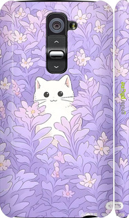 3D пластиковый глянцевый чехол Котик в цветах для LG G2 - 6390c-37 изображение 