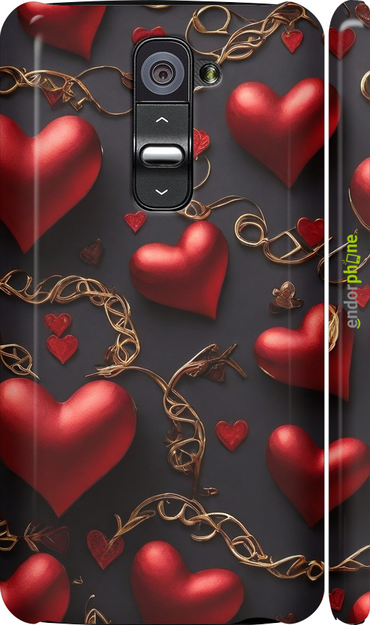 3D пластиковый матовый чехол Сердечки для LG G2 - 5831m-37 изображение 
