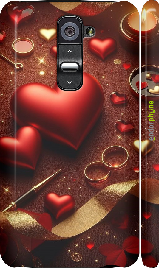 3D пластиковый матовый чехол Сердечки v3 для LG G2 - 5833m-37 изображение 