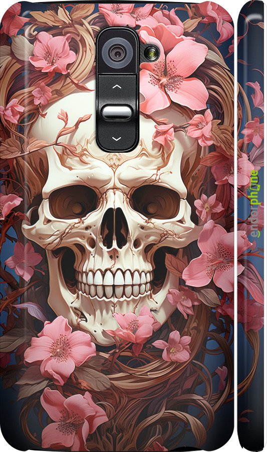 3D пластиковый глянцевый чехол Череп в розовых цветах для LG G2 - 5965c-37 изображение 