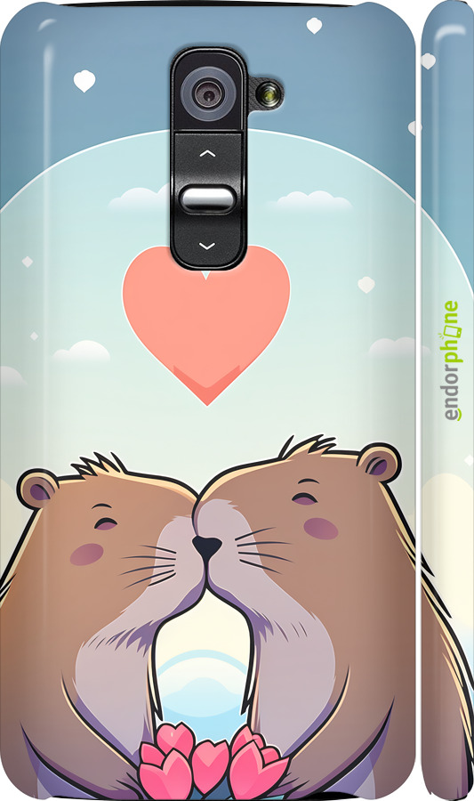 3D пластиковый матовый чехол Капибара любовь для LG G2 - 6027m-37 изображение 