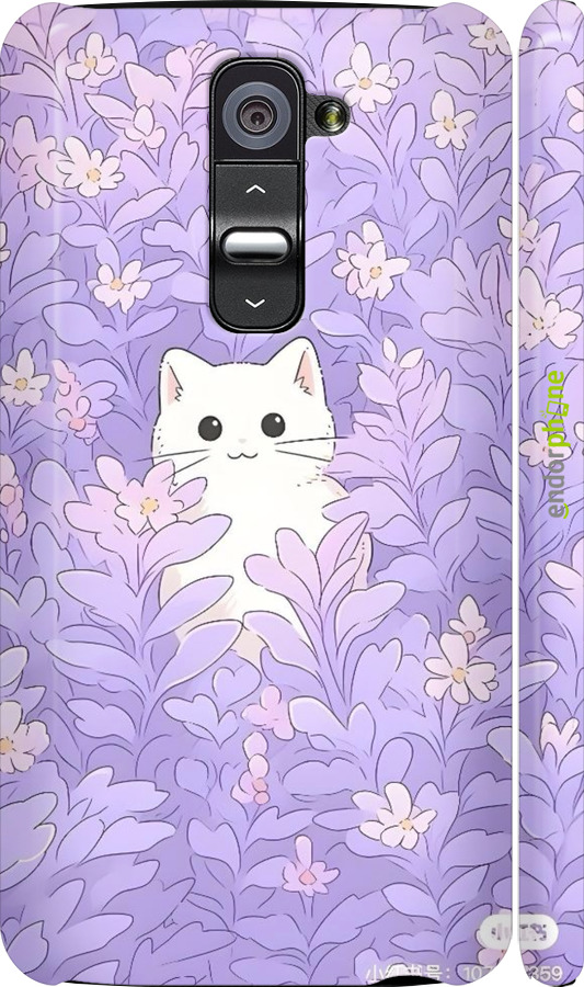 3D пластиковый глянцевый чехол Котик в цветах для LG G2 - 6390c-37 изображение 