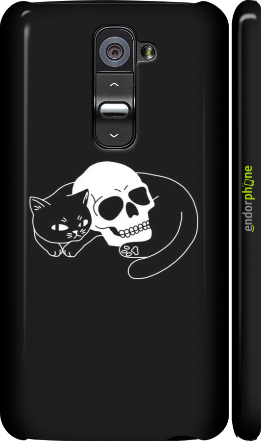 3D пластиковый глянцевый чехол С изображением кота и черепа для LG G2 - 6491c-37 изображение 