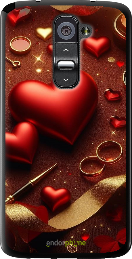 Силиконовый чехол Сердечки v3 для LG G2 - 5833u-37 изображение 