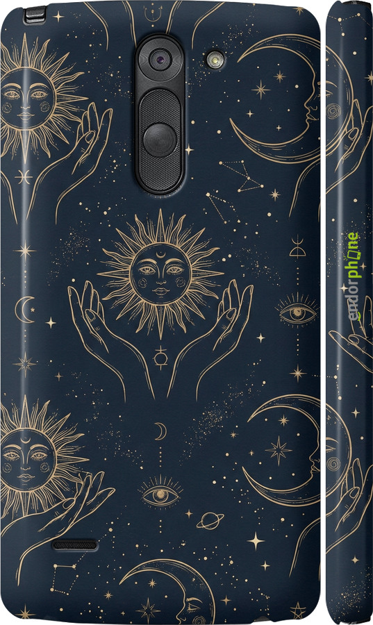 3D пластиковый матовый чехол Celestial Harmony: Sun & Moon Gold Mystic Pattern для LG G3 Stylus D690 - 6778m-89 изображение 