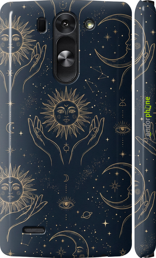 3D пластиковый матовый чехол Celestial Harmony: Sun & Moon Gold Mystic Pattern для LG G3s D724 - 6778m-93 изображение 