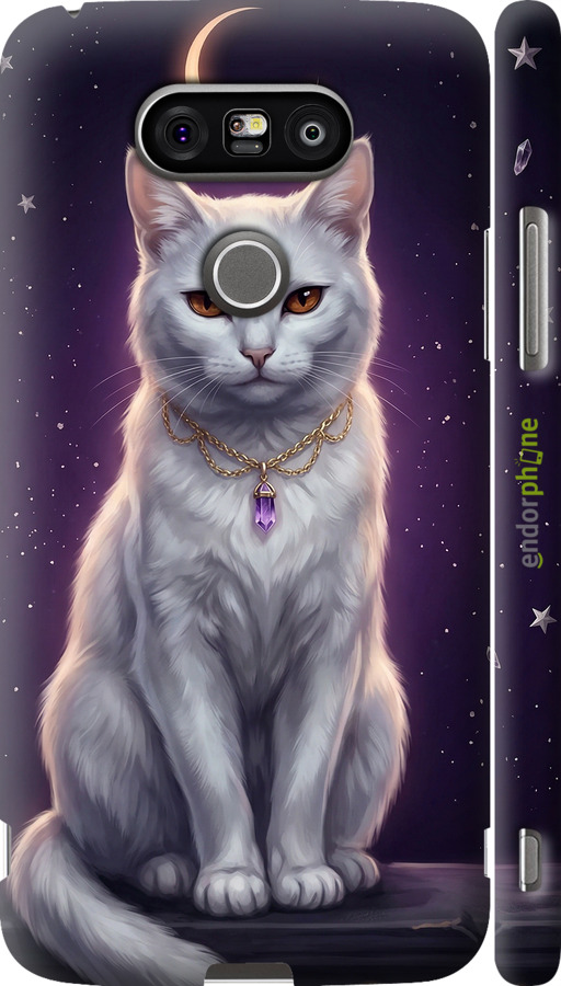 3D пластиковый матовый чехол Mystic White Cat Gothic Dark Purple Gold для LG G5 H860 - 6805m-348 изображение 