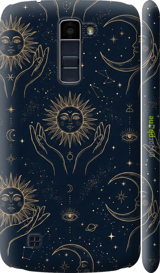 3D пластиковый матовый чехол Celestial Harmony: Sun & Moon Gold Mystic Pattern для LG K10 / K410 - 6778m-349 изображение 