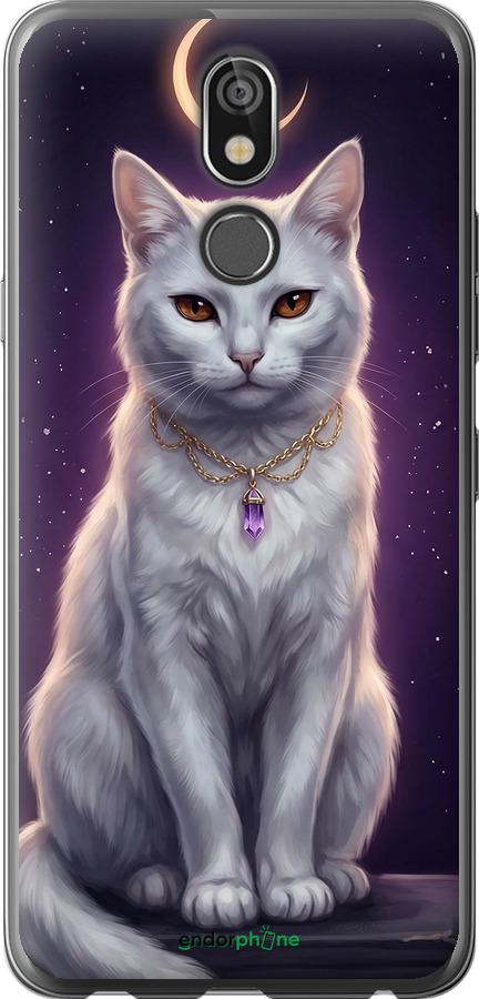 Силиконовый чехол Mystic White Cat Gothic Dark Purple Gold для LG K40 - 6805u-1681 изображение 