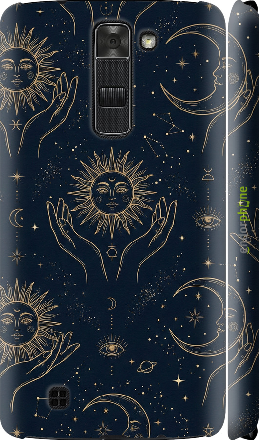 3D пластиковий матовий чехол Celestial Harmony: Sun & Moon Gold Mystic Pattern для LG K7 - 6778m-451 изображение 