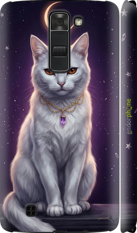 3D пластиковый матовый чехол Mystic White Cat Gothic Dark Purple Gold для LG K7 - 6805m-451 изображение 