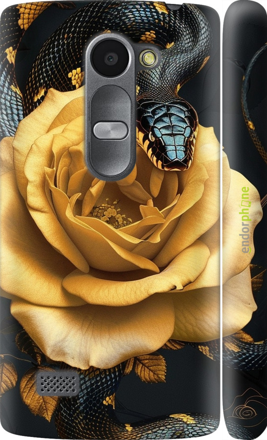 3D пластиковий матовий чехол Black snake and golden rose для LG Leon H324 - 6068m-403 изображение 